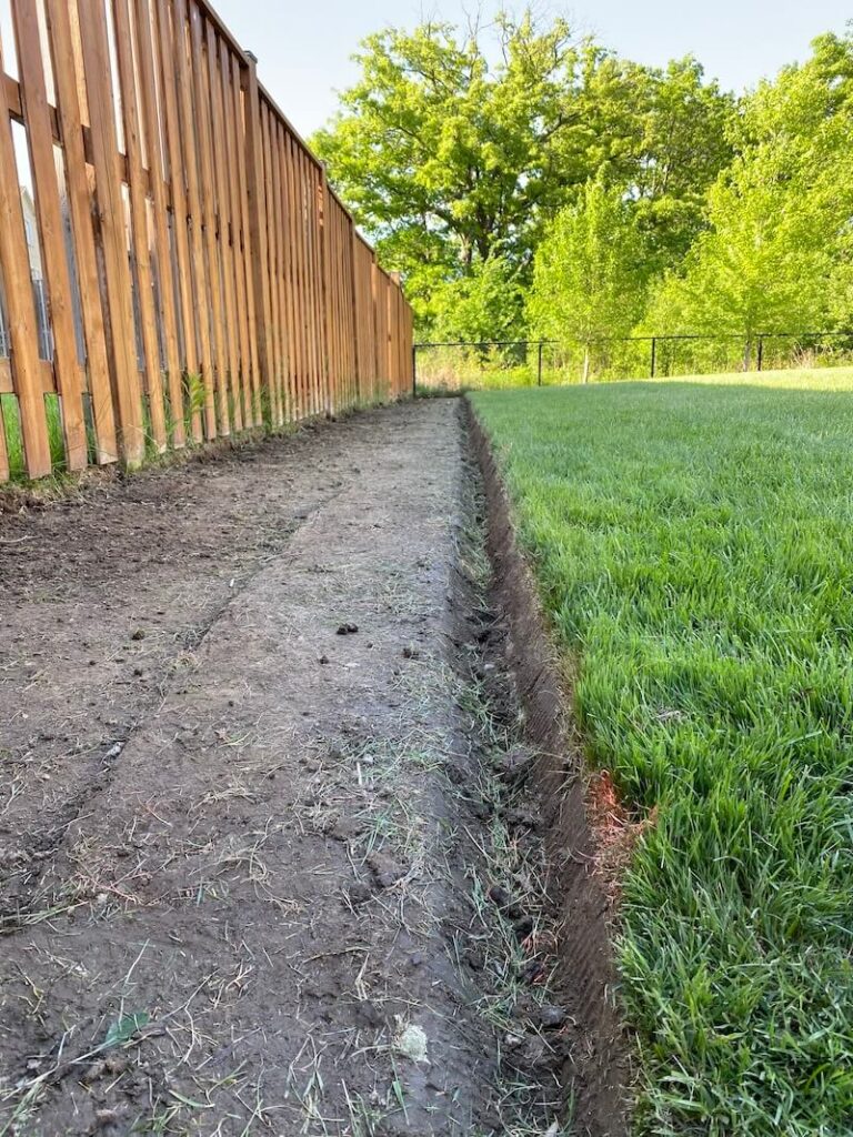 Sod is removed and a deep edge is created to define the garden beds